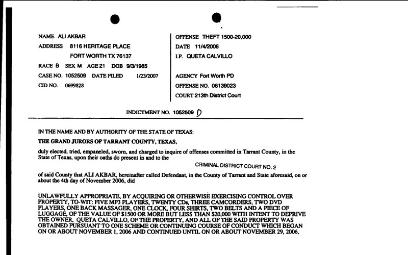 Ali Akbar Theft Charges