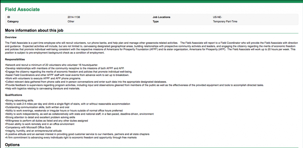 Americans For Prosperity Job Opening
