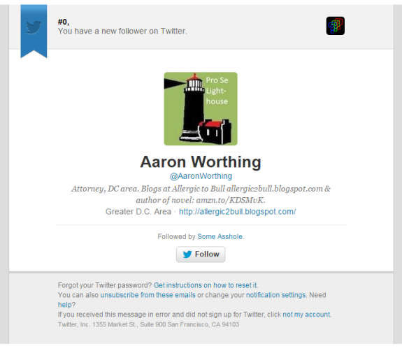 Zero shared this email of Walker's recent attempt to surreptitiously follow their account