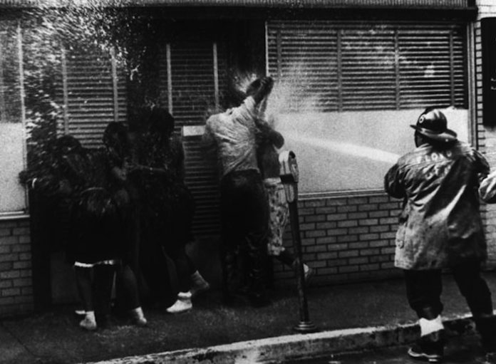 image of civil rights protesters being sprayed by a hose