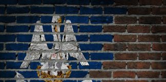 Louisiana state flag on brick wall