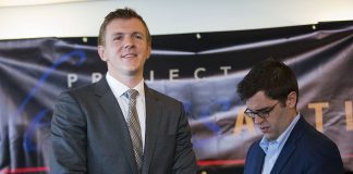 James O'Keefe (left), pictured in 2015, has carried out a series of high-profile video operations against organizations like Planned Parenthood and ACORN, as well as news outlets, including NPR and CNN. | Pablo Martinez Monsivais/AP Photo